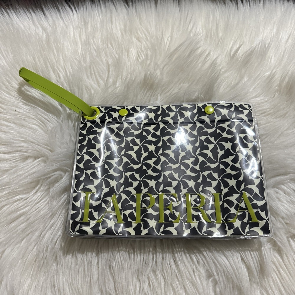 La Perla New Black White Logo Plastic Beach Bag Wristlet Zip Pouch Bag